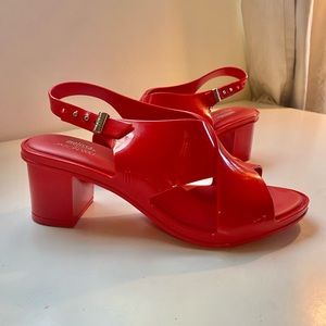 Melissa + Jason Wu Red Cross Strap Heel Sandals